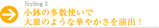 小鉢の多数使いで大皿のような華やかさを演出！