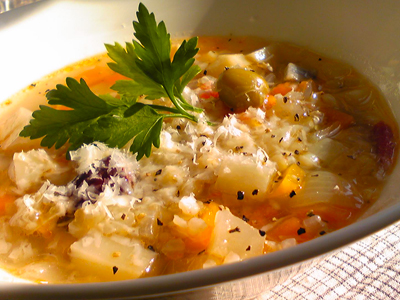 そば米と根菜のリゾット風スープ