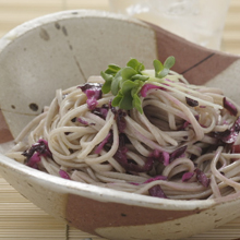 シバ漬けの冷製そば