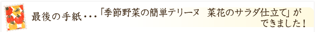 「季節野菜の簡単テリーヌ　菜花のサラダ仕立て」ができました！